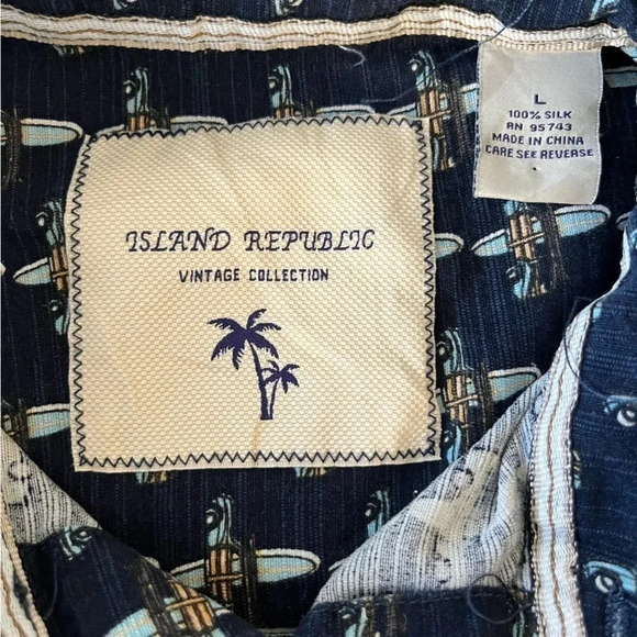 Island Republic Hawaiian Shirt Mens Large Blue Cars Silk Button Up - Picture 5 of 6